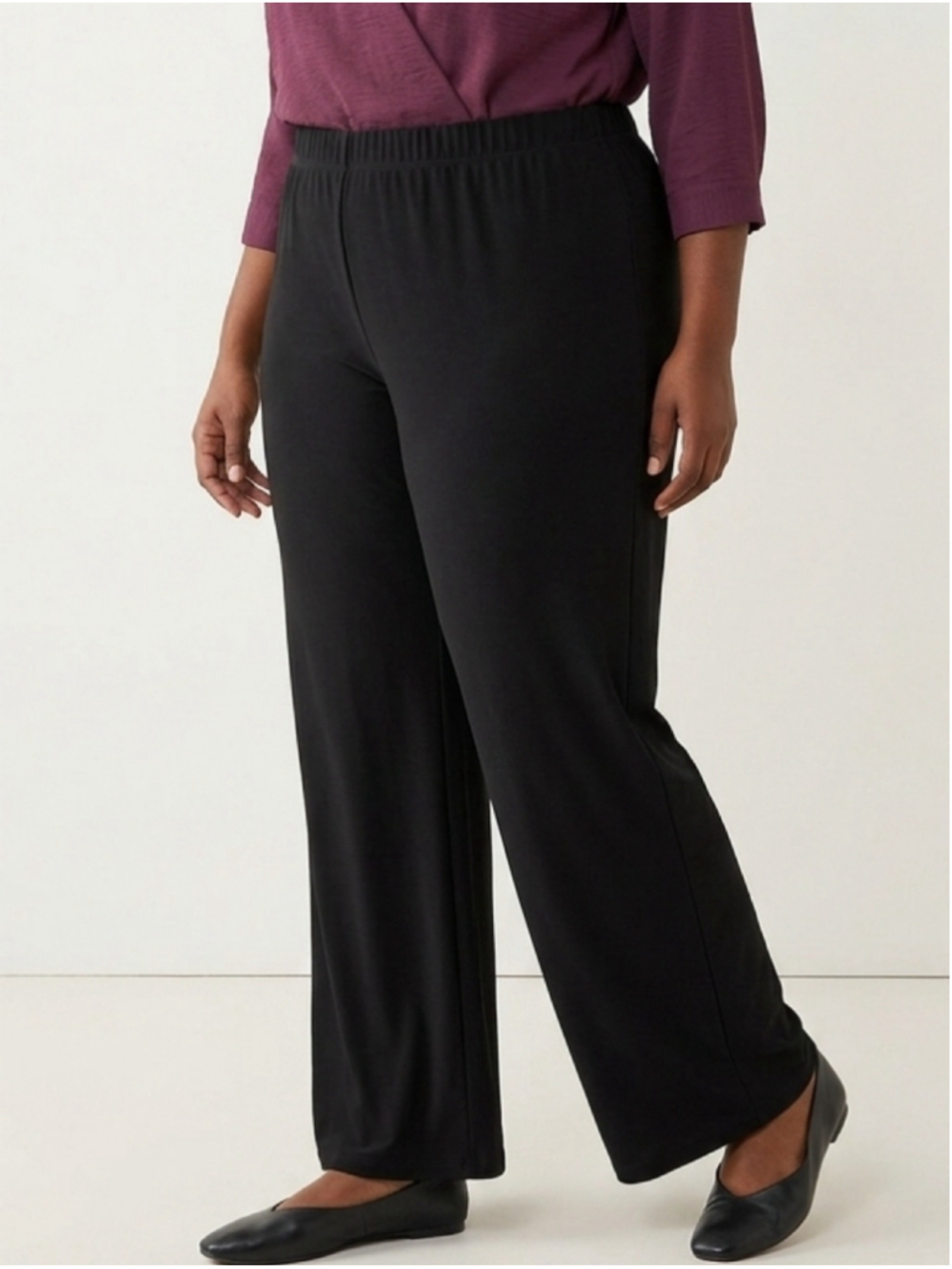 Laura Plus Black Wide Leg Pull On Pants Knit Trouser High Rise Comfort 1X 2070